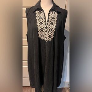 Banana Republic Black Relaxed Fit Mini Dress with Damask Collar